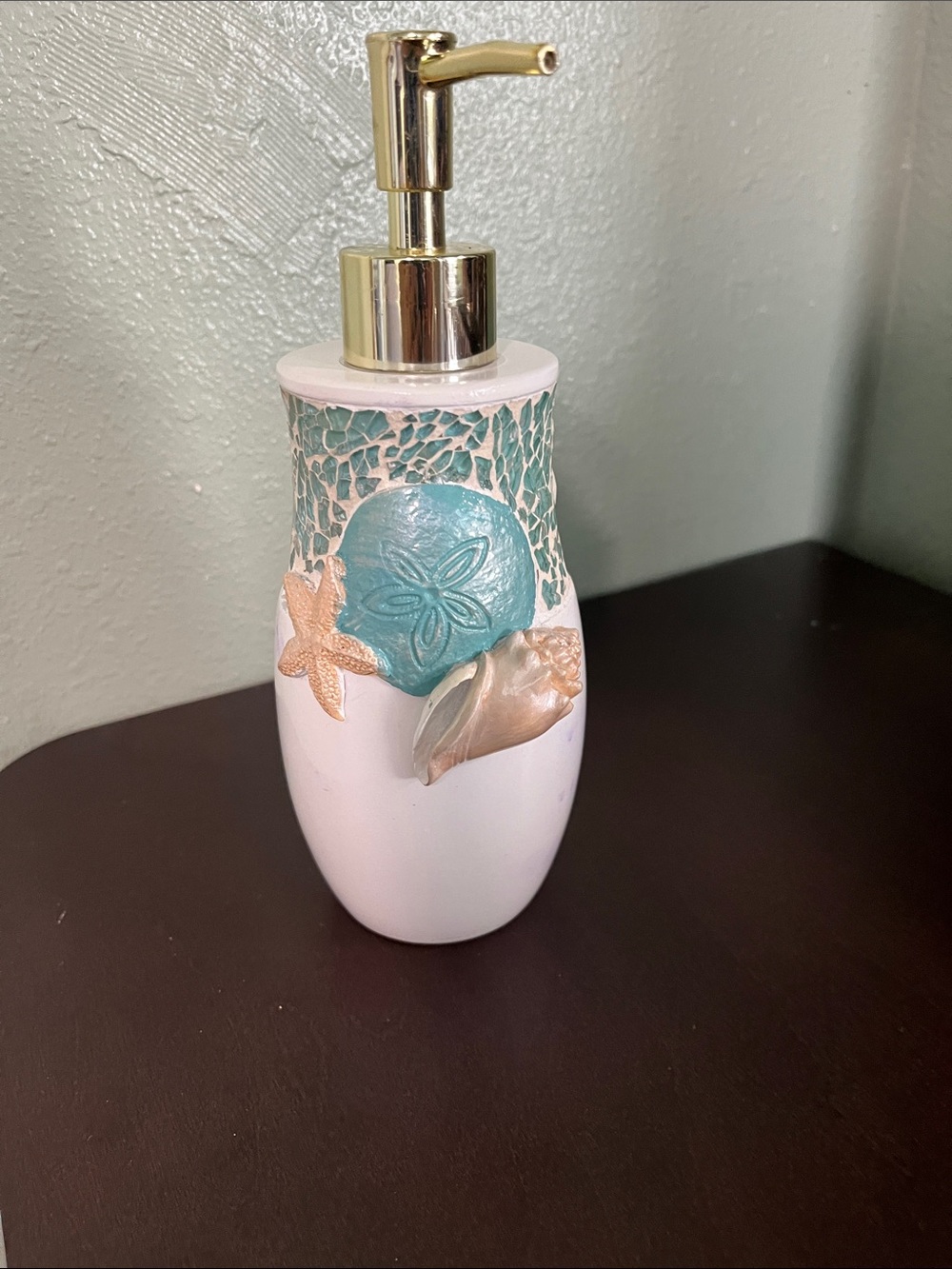 Coastal Ceramic Soap Dispenser in Teal and White